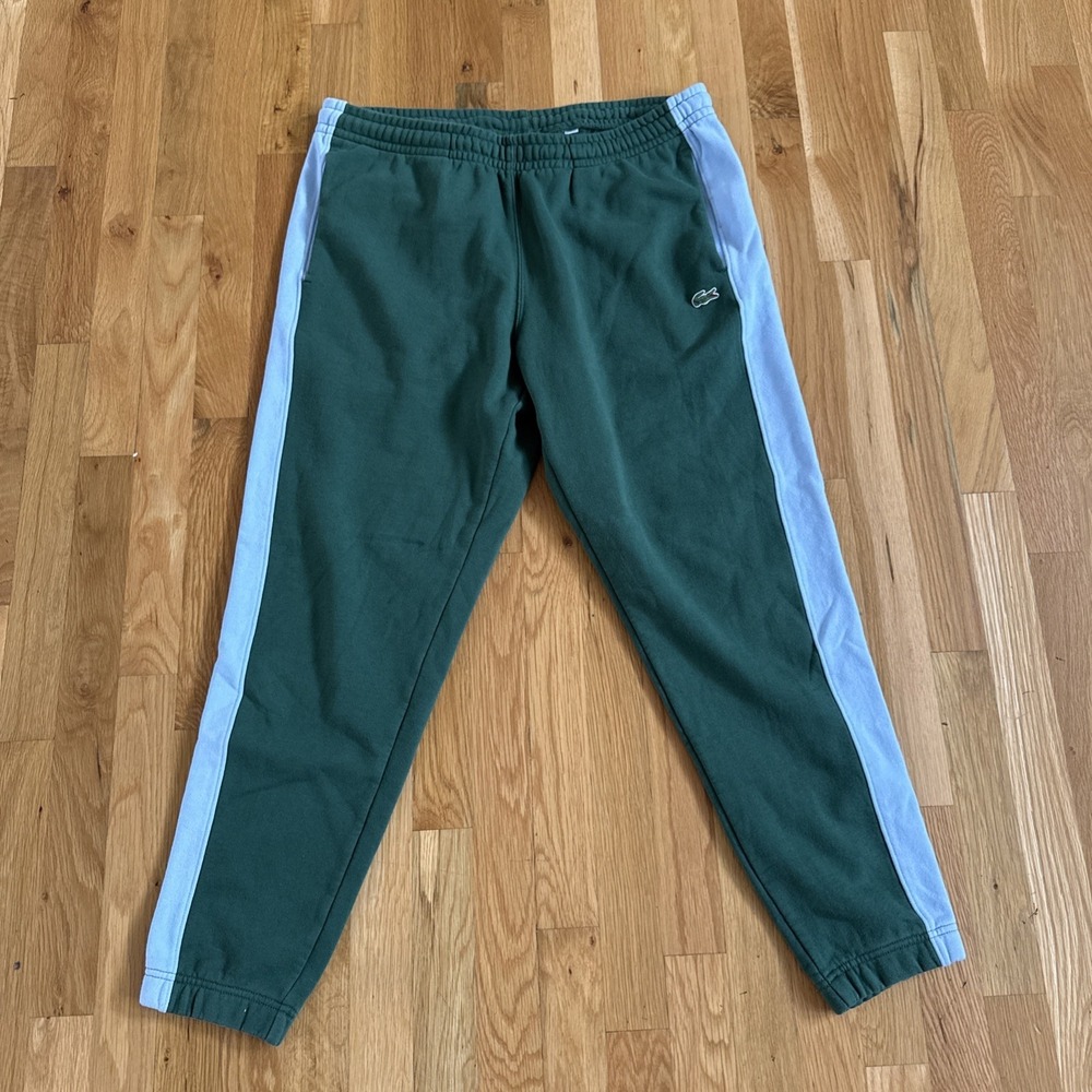 Lacoste Tapered Fit Sweatpants Mens XL Green Track Pants Side Stripe Joggers
